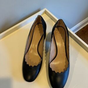 Chloe Black Scalloped Block Heels Sz 39